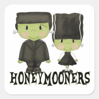 Pegatina Cuadrada Halloween Sr. y la Sra. Franken Honeymooners