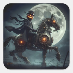 Pegatina Cuadrada Halloween Steampunk Jinete sin Cabeza