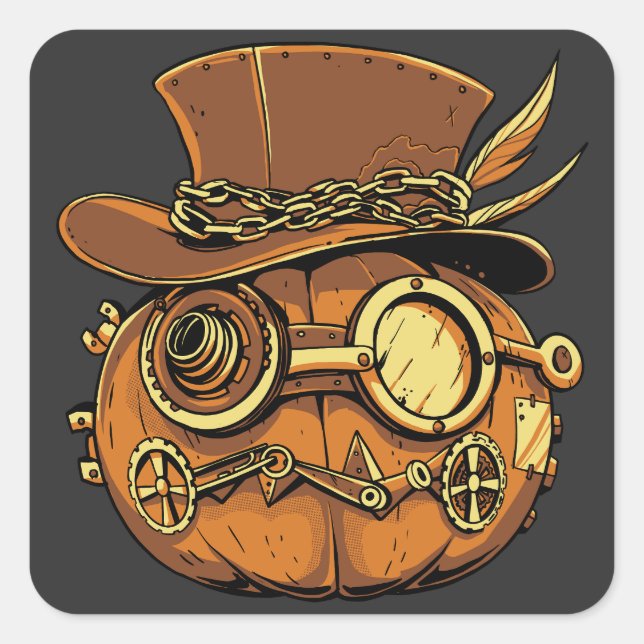 Pegatina Cuadrada Halloween steampunk pumpkin (Anverso)
