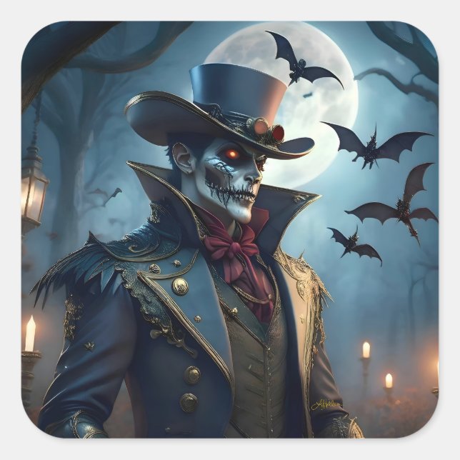 Pegatina Cuadrada Halloween Steampunk Sureño Gótico Zombie (Anverso)