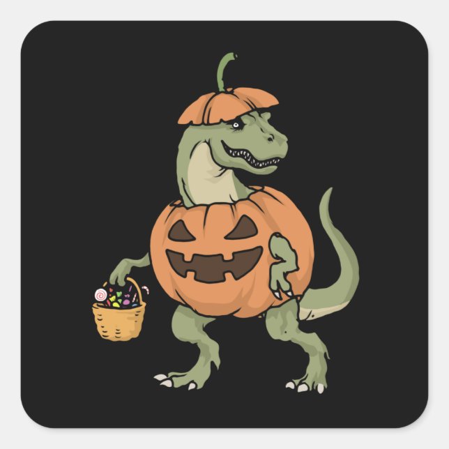 Pegatina Cuadrada Halloween T Rex Jack O' Lantern Pumpkin T Rex (Anverso)