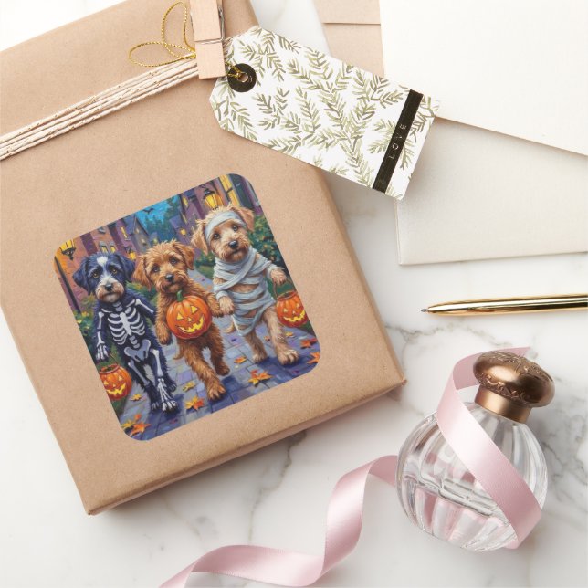Pegatina Cuadrada Halloween Trick-or-Treating Lagotto Romagnolo (Regalar)
