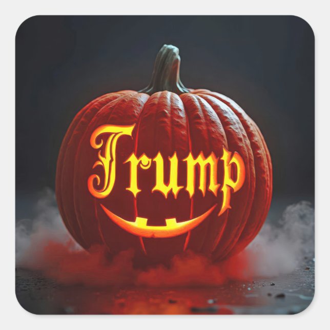 Pegatina Cuadrada Halloween Trump Jack-o-lantern en bruma (Anverso)