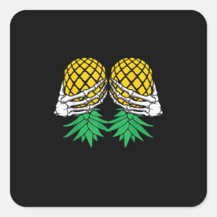 Pegatina Cuadrada Halloween Upside Down Pineapple Swinger Skeleton H