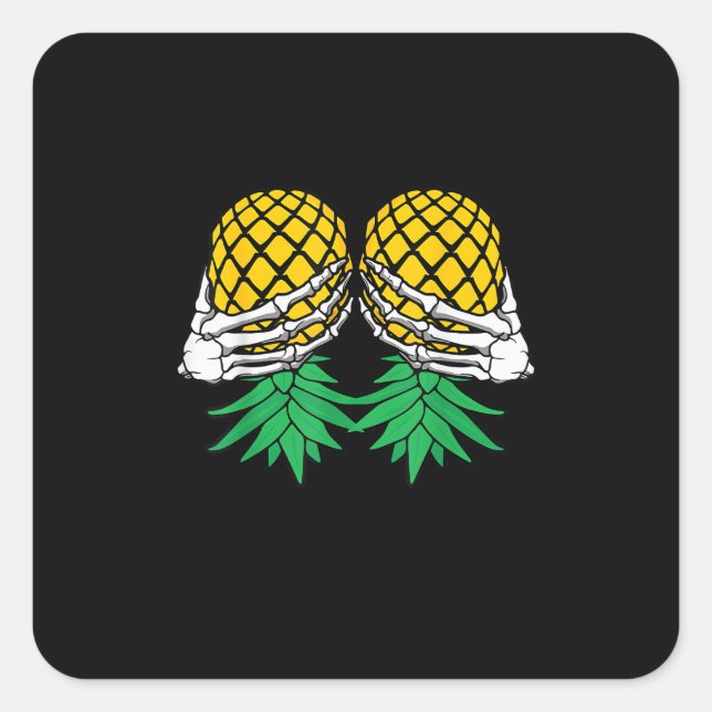 Pegatina Cuadrada Halloween Upside Down Pineapple Swinger Skeleton H (Anverso)