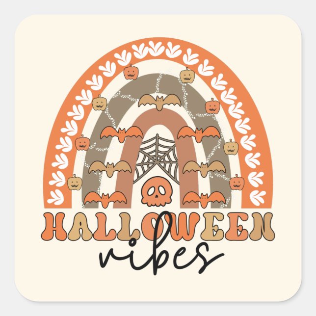 Pegatina Cuadrada Halloween Vibes Boho Rainbow Fall Halloween (Anverso)