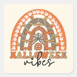 Pegatina Cuadrada Halloween Vibes Boho Rainbow Fall Halloween