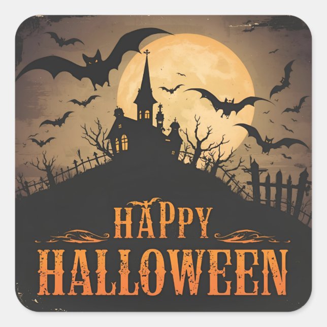 Pegatina Cuadrada Halloween vintage (Anverso)