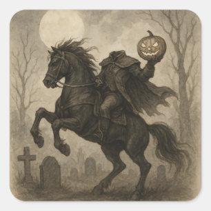 Pegatina Cuadrada Halloween vintage/gótico de jinetes sin cabeza/oto