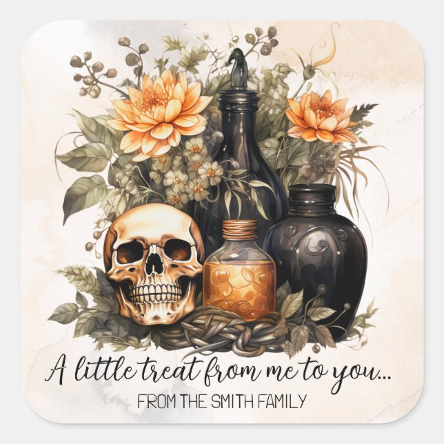 Pegatina Cuadrada Halloween Vintage Personalizado (Anverso)
