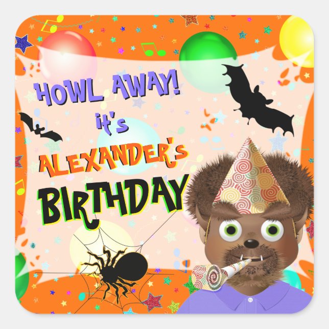 Pegatina Cuadrada Halloween Werewolf Monster Birthday Party (Anverso)