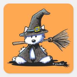 Pegatina Cuadrada Halloween Westie Westie Witch