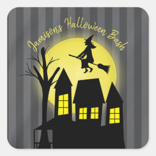 Pegatina Cuadrada Halloween Whimsical Witch atormentó la fiesta