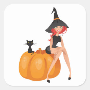 PEGATINA CUADRADA HALLOWEEN WITCH