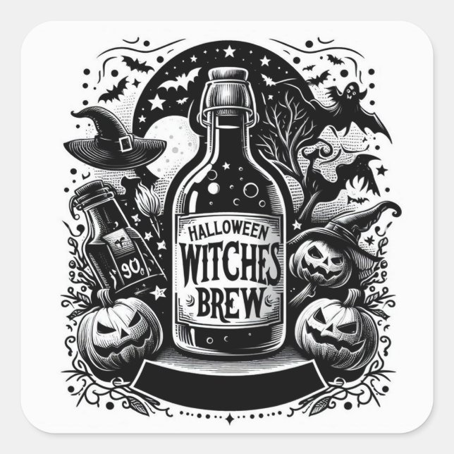 Pegatina Cuadrada Halloween Witch Brew (Anverso)