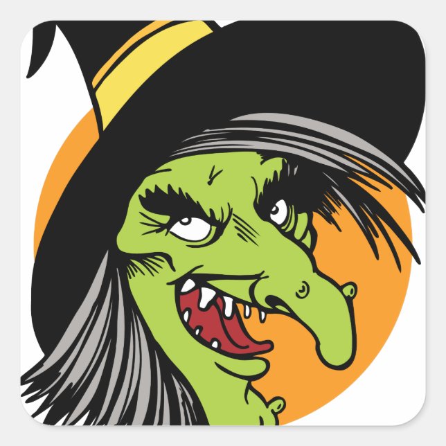 Pegatina Cuadrada Halloween Witch Face (Anverso)