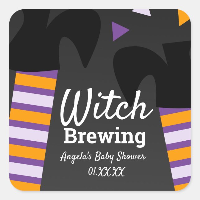 Pegatina Cuadrada Halloween Witch Feet Baby Shower Party Favor (Anverso)