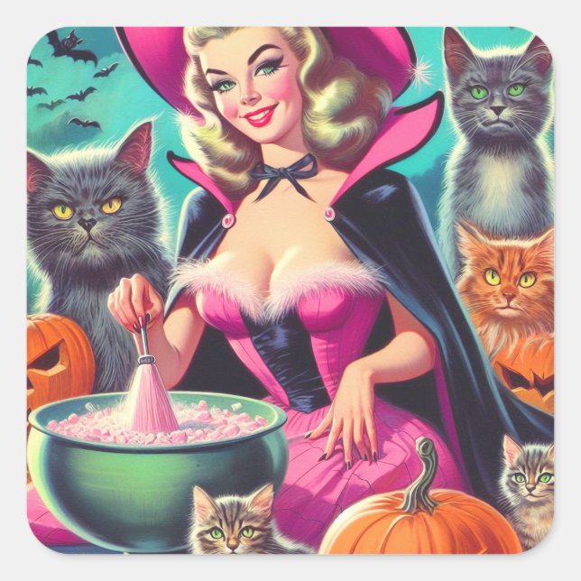 Pegatina Cuadrada Halloween Witch Pin up (Anverso)
