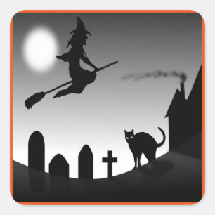 PEGATINA CUADRADA HALLOWEEN WITCH SILHOUETTE