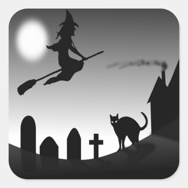 PEGATINA CUADRADA HALLOWEEN WITCH SILHOUETTE (Anverso)