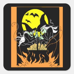 Pegatina Cuadrada Halloween Witches Cauldron