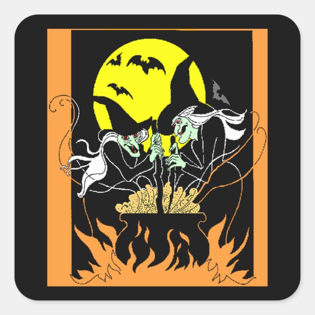 Pegatina Cuadrada Halloween Witches Cauldron (Anverso)