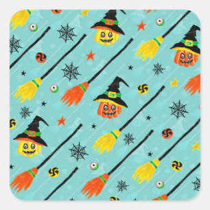 Pegatina Cuadrada Halloween Witchy Seamless Theme