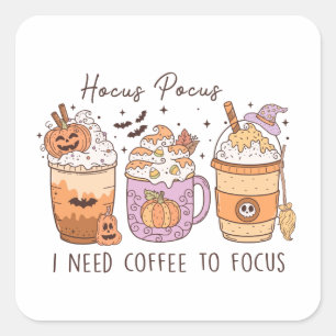 Pegatina Cuadrada Halloween y el café