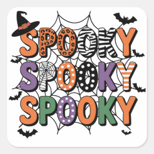 Pegatina Cuadrada Halloween y Gorra de brujas y murciélagos
