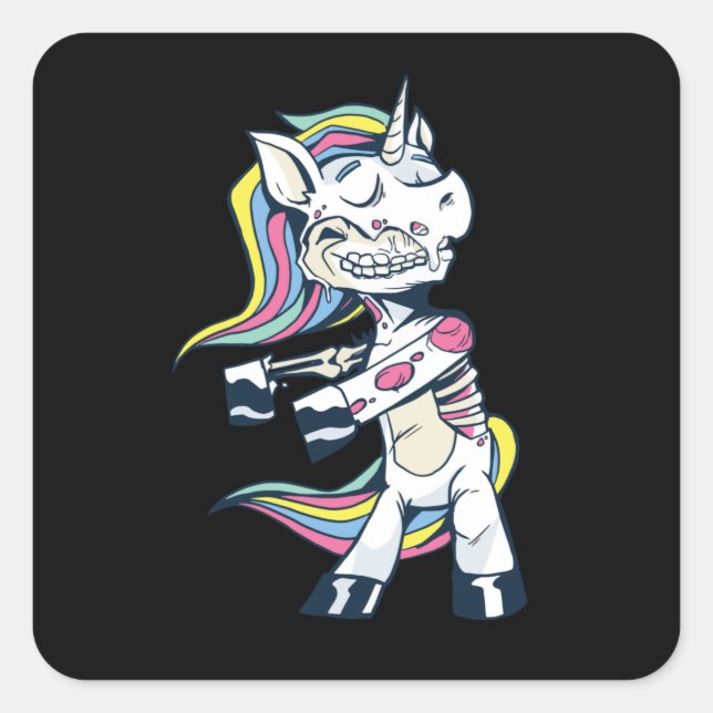 Pegatina Cuadrada Halloween Zombie Unicorn Floss Dance (Anverso)