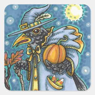 PEGATINA CUADRADA HALLOWS EVE BLACKBIRD WIZARD, HALLOWEEN RAVEN