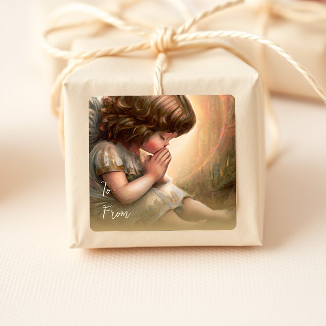 Pegatina Cuadrada Halo de luz radiante de Niña Niña Niña Rezando (Subido por el creador)