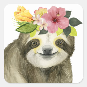 Pegatina Cuadrada Halo tropical   Sweet Sloth