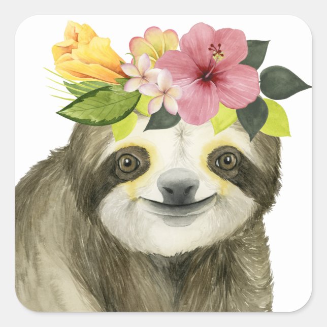 Pegatina Cuadrada Halo tropical | Sweet Sloth (Anverso)