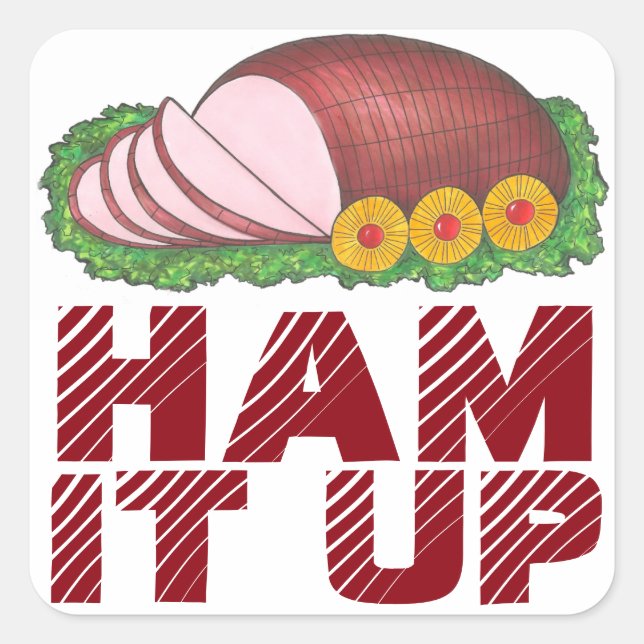 Pegatina Cuadrada HAM IT UP Funny Holiday Foodikers Christmas Sticke (Anverso)