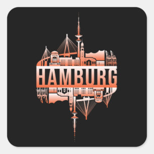 Pegatina Cuadrada Hamburg Alemania City Cityscape Idea de regalo div