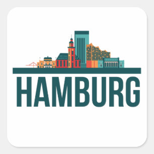Pegatina Cuadrada Hamburg Germany Skyline T-Shirt