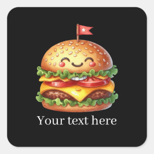 Pegatina Cuadrada Hamburguesa a la parrilla divertida personalizable