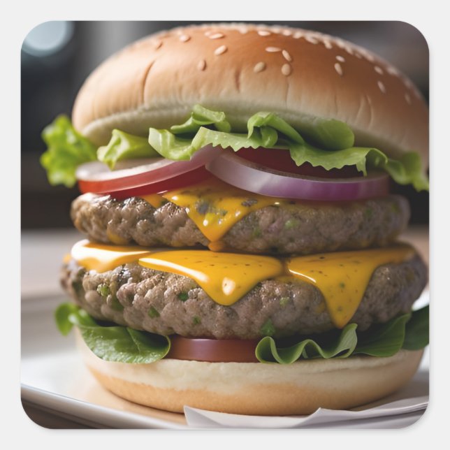 Pegatina Cuadrada Hamburguesa con queso (Anverso)