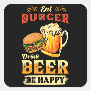 Pegatina Cuadrada Hamburguesa Y Cerveza