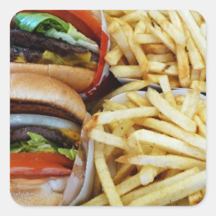 Pegatina Cuadrada Hamburguesas y fritas