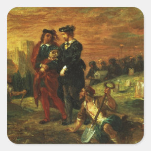 Pegatina Cuadrada Hamlet y Horatio en el cementerio, 1859 (aceite en