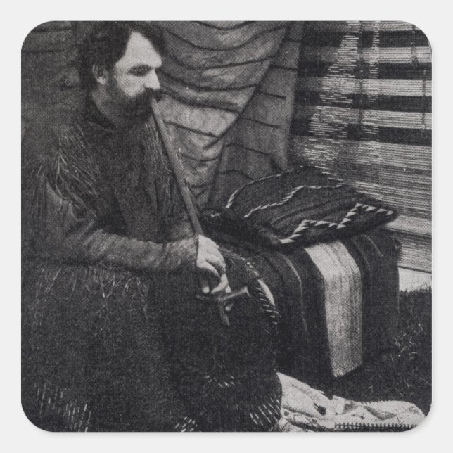 Pegatina Cuadrada Hamlin Garland en su Cheyenne Teepee Smoe (Anverso)