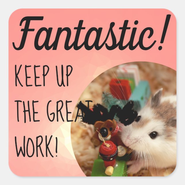 Pegatina Cuadrada HammyVille - Gran Trabajo Fantástico de Hámster Cu (Anverso)