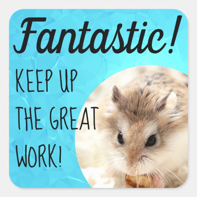 Pegatina Cuadrada HammyVille - Gran Trabajo Fantástico de Hámster Cu (Anverso)