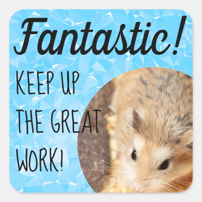 Pegatina Cuadrada HammyVille - Gran Trabajo Fantástico de Hámster Cu (Anverso)