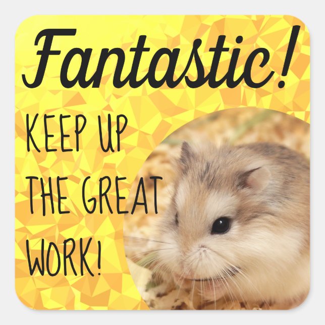 Pegatina Cuadrada HammyVille - Gran Trabajo Fantástico de Hámster Cu (Anverso)