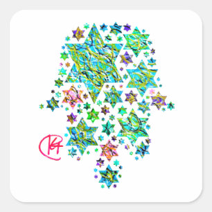 Pegatina Cuadrada Hamsa de arte de las estrellas judías