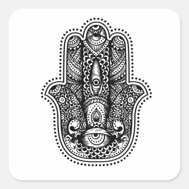 Pegatina Cuadrada Hamsa La mano de la diosa (Anverso)