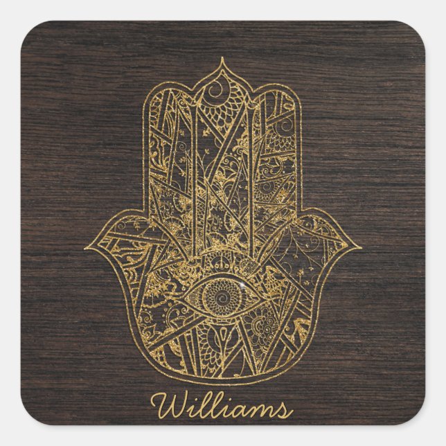 Pegatina Cuadrada HAMSA Mano del diseño de amuleto de símbolo Fátima (Anverso)